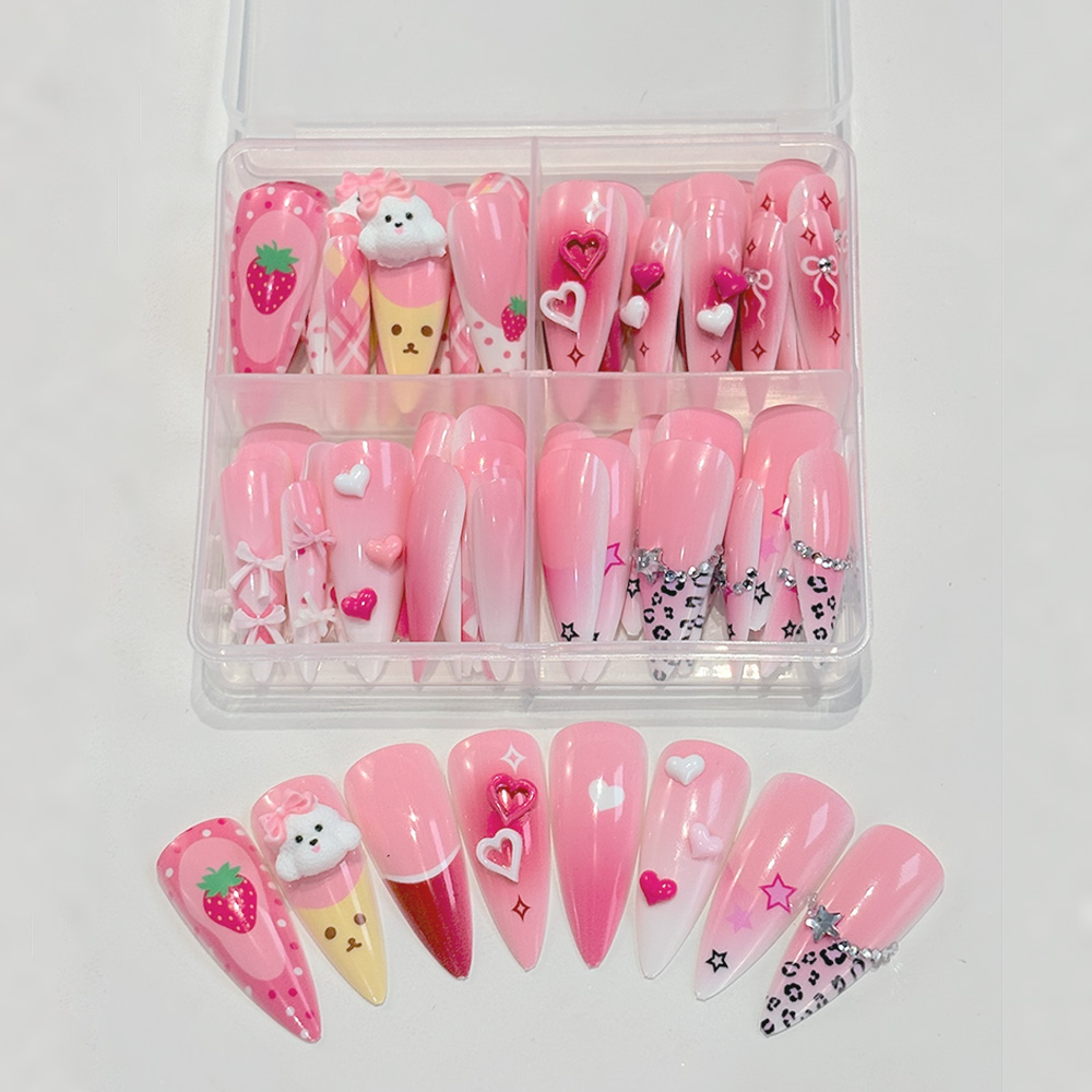 Nail Art Y2K - 96Pcs Pink Long Stiletto Press On
