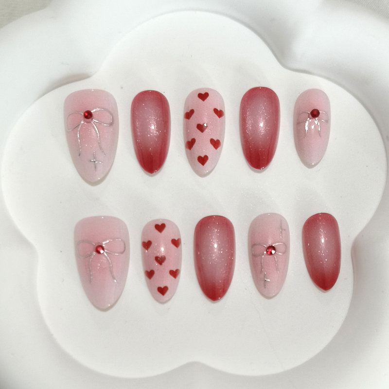 Nail Art Y2K - 10Pcs Sweet Cute Heart-shaped Print Short