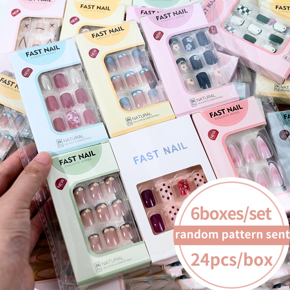 6Boxes/Set Short Square Fake N - Nail Art Y2K recension och pris