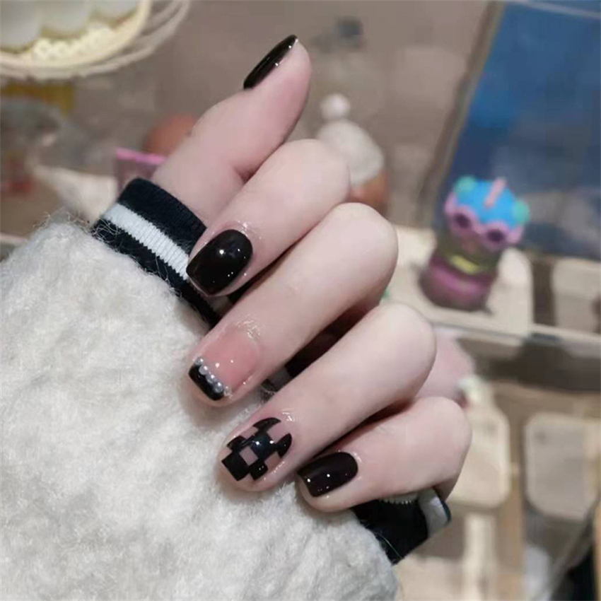 24PCS Short Acrylic Golden Hea - Nail Art Maroon recension och pris