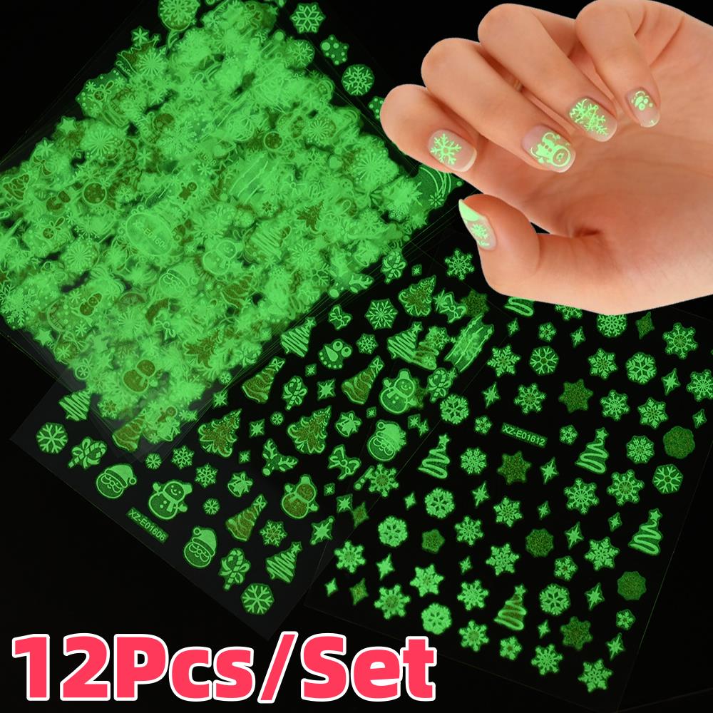 12Pcs/Set 3D Luminous Christma - Nail Art Xmas Tree recension och pris