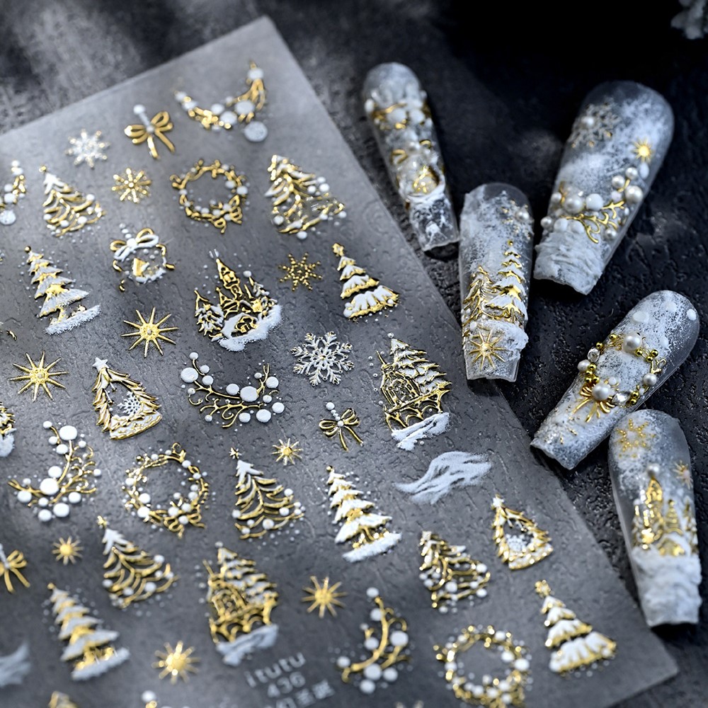 5D Embossed Gold Castle/Garlan - Nail Art Xmas Tree recension och pris