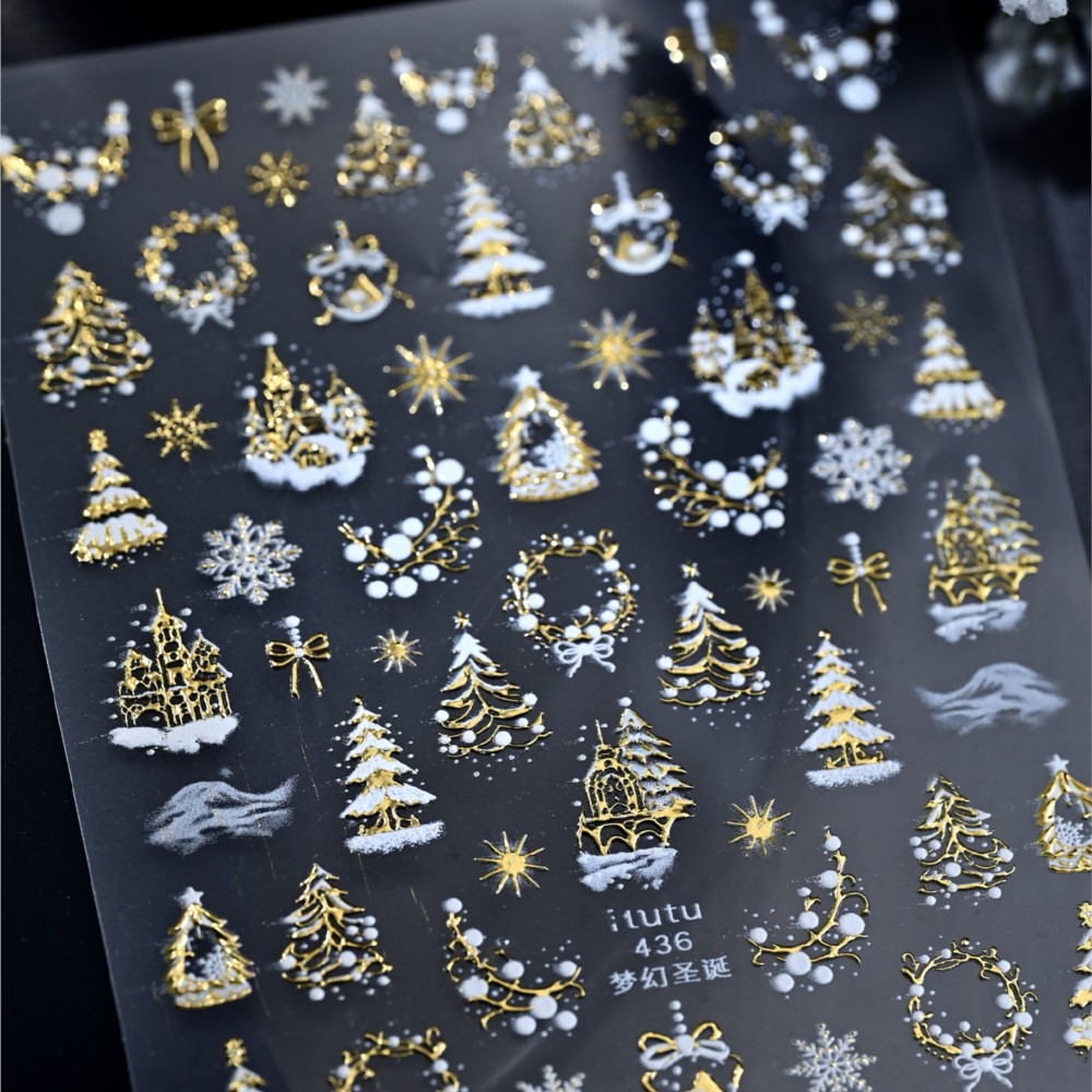 5D Embossed Gold Castle/Garlan - Nail Art Xmas Tree recension och pris