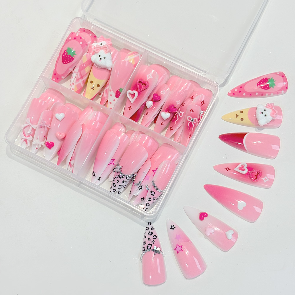 96Pcs Pink Long Stiletto Press - Nail Art Y2K recension och pris