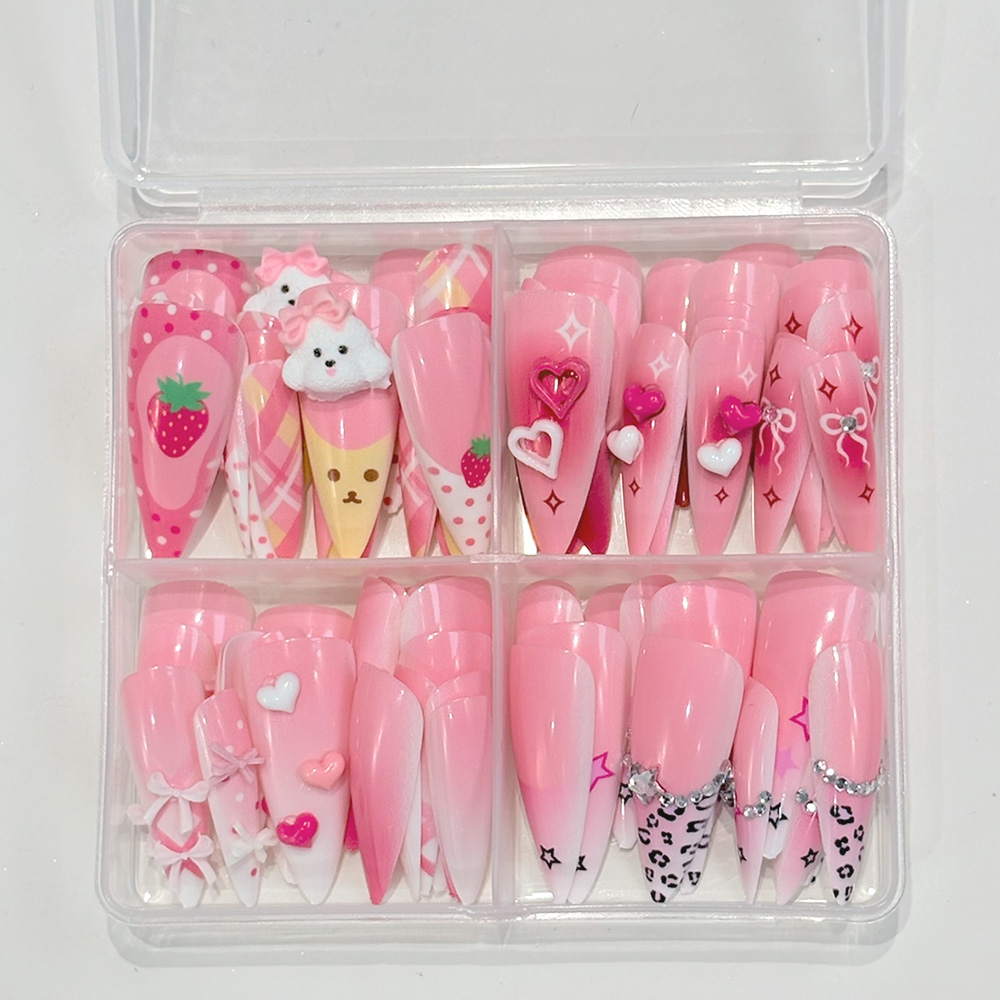 96Pcs Pink Long Stiletto Press - Nail Art Y2K recension och pris