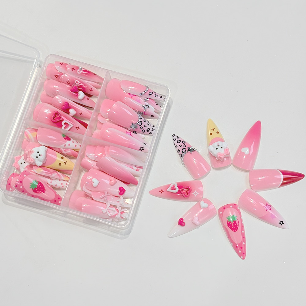 96Pcs Pink Long Stiletto Press - Nail Art Y2K recension och pris