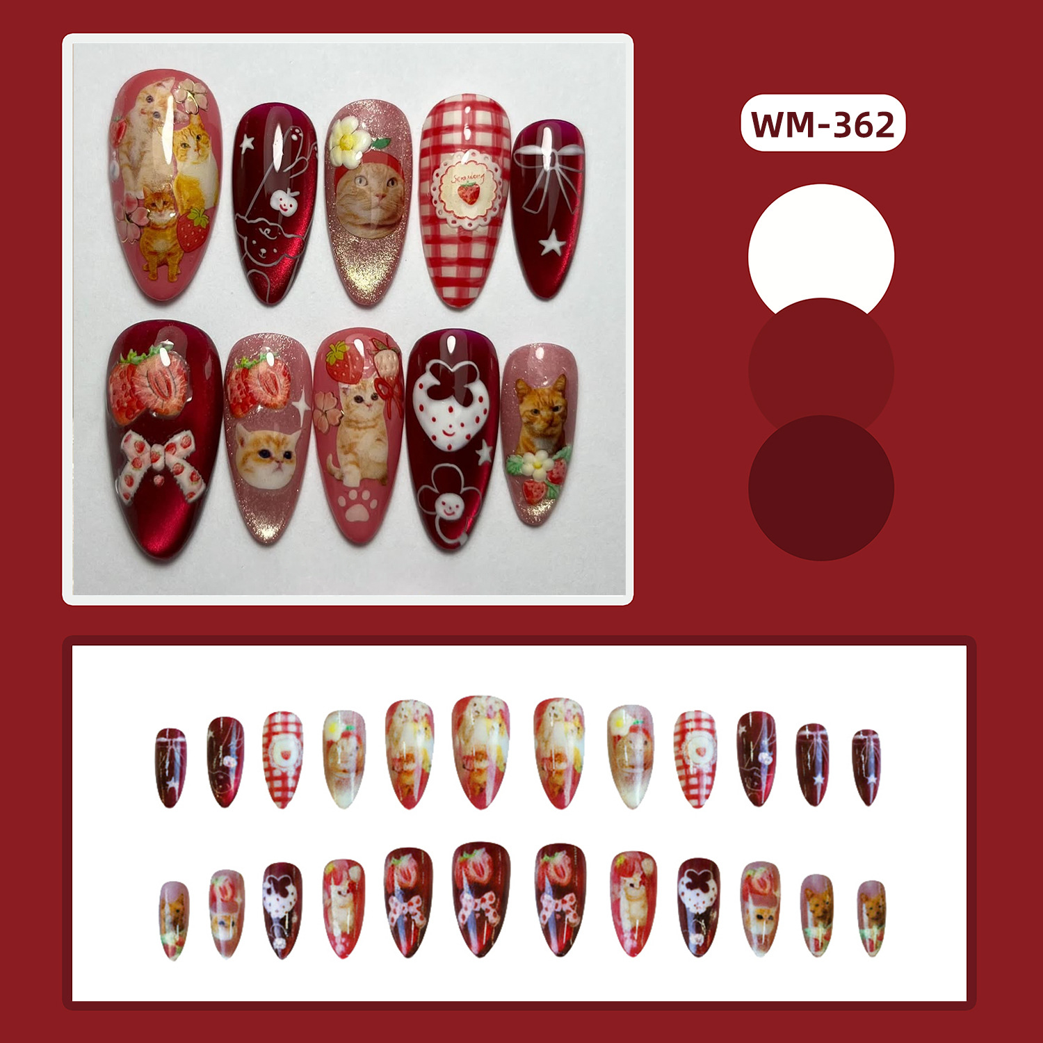 24pcs Strawberry Cat's Eye Pre - Nail Art Y2K recension och pris
